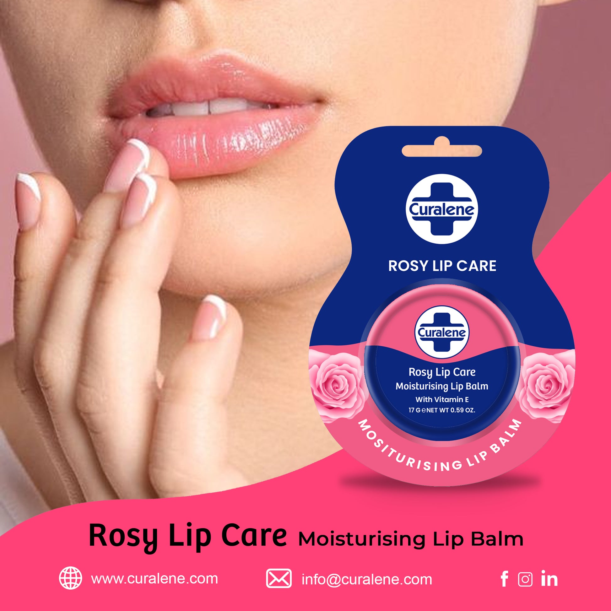 Curalene gentle rose lip balm for chapped lips