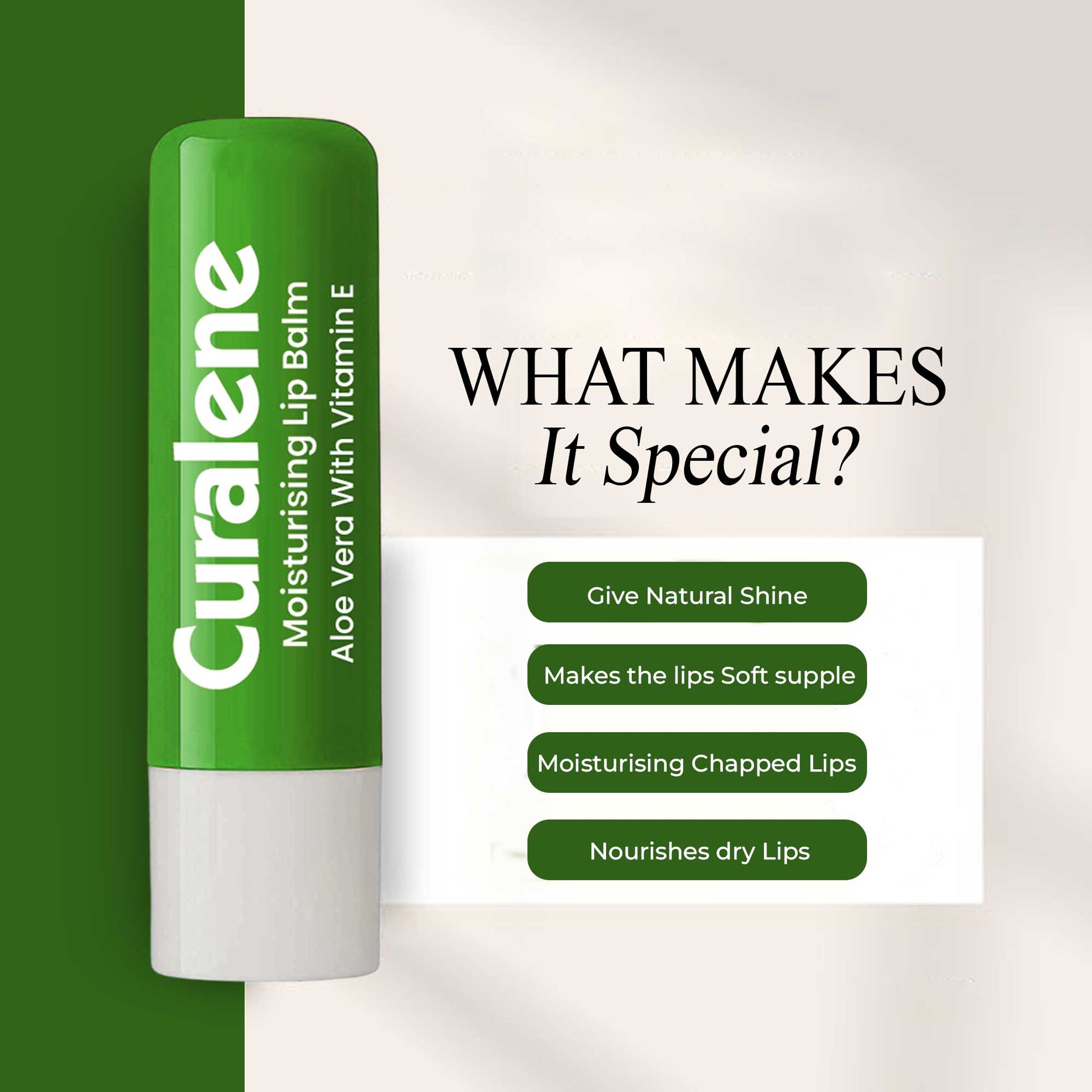 Curalene hydrating lip balm stick with aloe