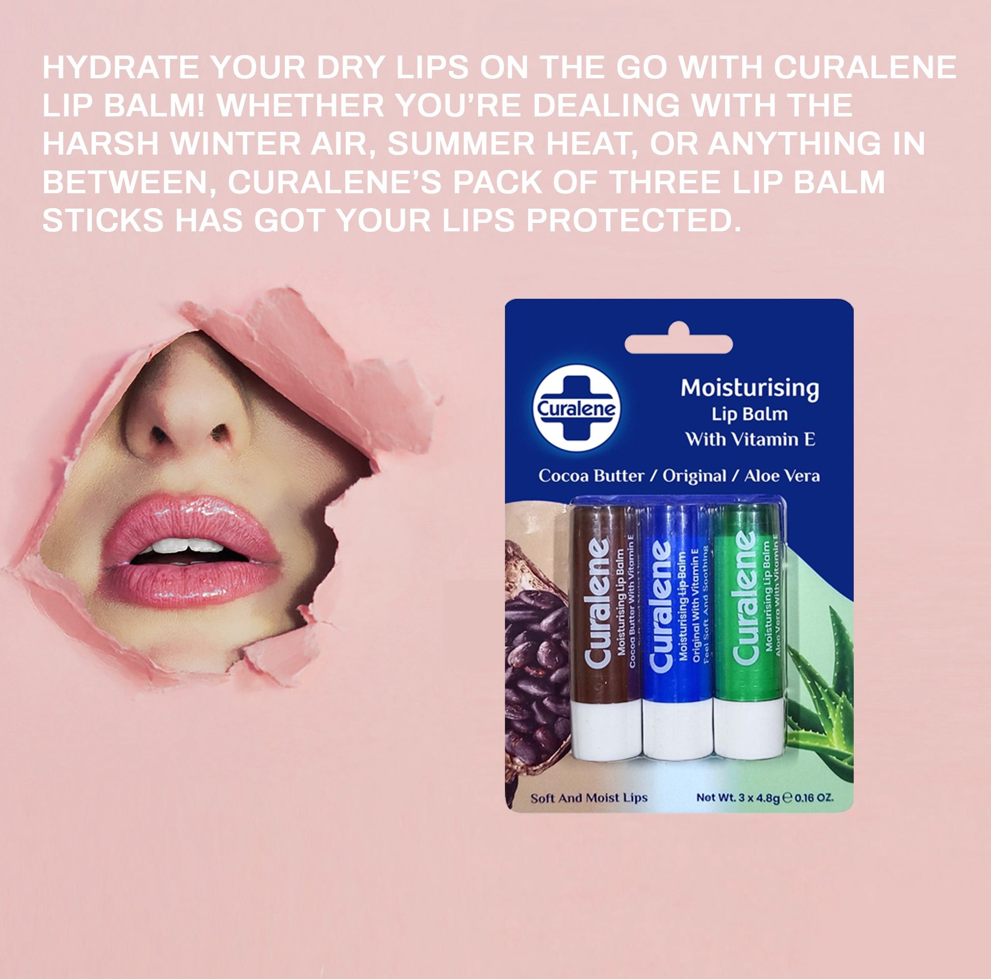 Curalene lip balm for all-season care